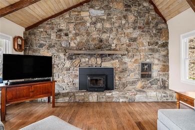 Stone wall for the wood burning fireplace!