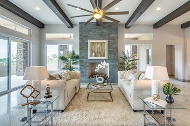 Great Room Fireplace and Wood Beams