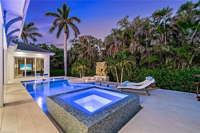 Outdoor entertaining area at dusk