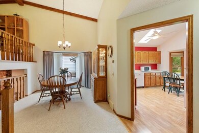 An informal dining room is big enough for large fa
