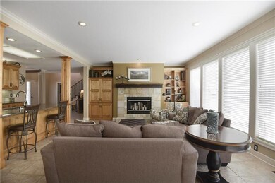 The hearth room also boasts tile floor and offers 