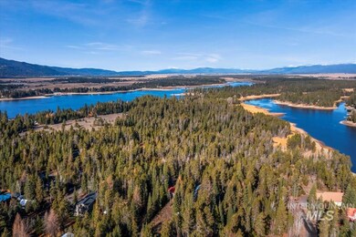 Aerial view of a water and mountain view and a heavily wooded area