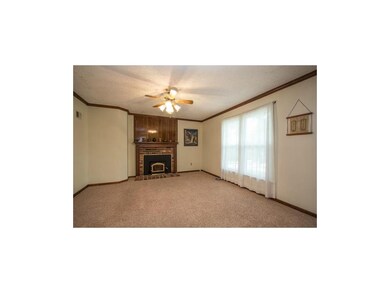 Fireplace with insert in living room.