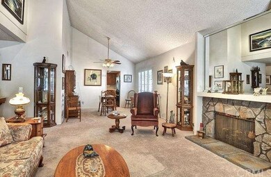 Stone faced fireplace