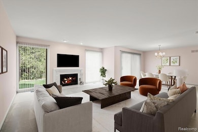 Living room featuring a fireplace natural daylight