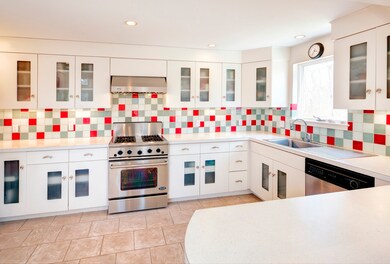 kitchen with glass cabinets
