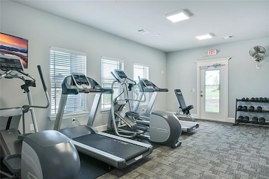 Gym featuring dark carpet and a wealth of natural 