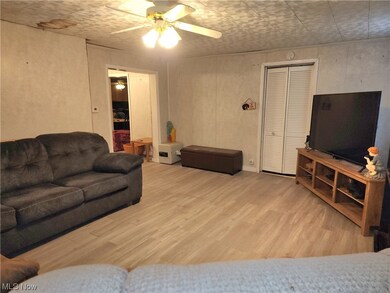 Living room featuring ceiling fan and light hardwood / wood-style flooring