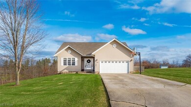 View of front facade with a garage and a front lawn