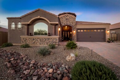 Front view at twilight