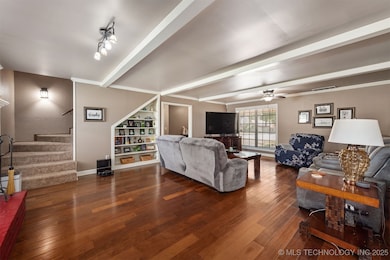 Living room featuring beautiful engineered hardwoo