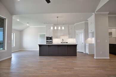 Kitchen featuring crown molding, light hardwood / 