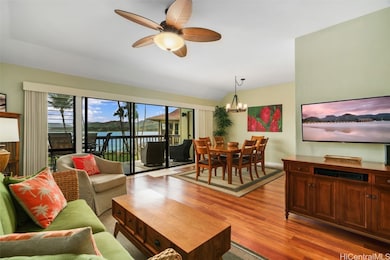 Large living room/dining area with view
