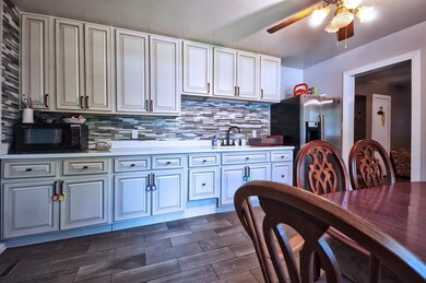 Modern kitchen cabinets and back plash.