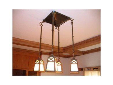 Dining Area. antique light fixtures