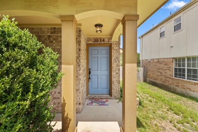 Property entrance with brick siding