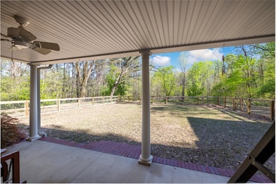 View of yard featuring ceiling fan, a fenced backy