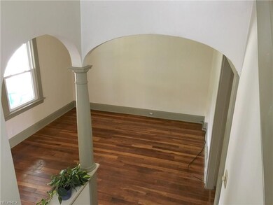 A view of the living room from the stairwell.