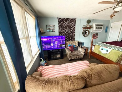 Carpeted living room featuring a ceiling fan, plen