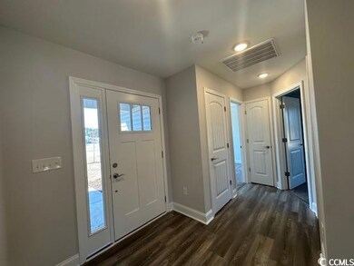 Entrance foyer featuring dark wood-style floors, baseboards, and visible vents
