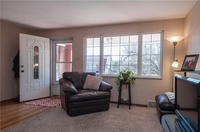 Combination hardwood and carpeting in the living r