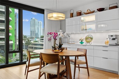 Dining section includes built in sideboard and hut