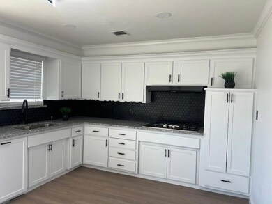 Kitchen with under cabinet range hood, black cookt