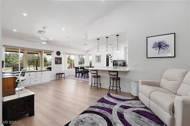 Bright and airy great room with vaulted ceilings,