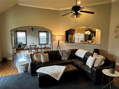 Living room, dining room and kitchen