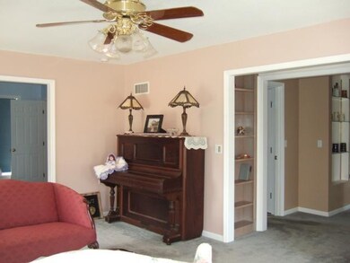 Great room.  Bookcases in the foyer.