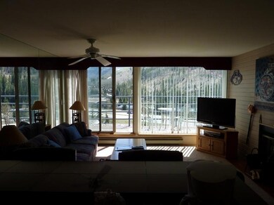 View of living area as one stands in kit