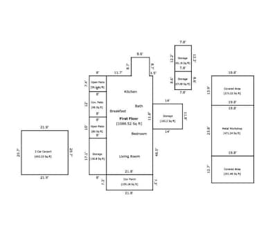 Covered patio (96 sq ft), on the left side of the home, was added less than a year ago. 471 sq ft workshop on the right side of picture has electricity & a garage door.