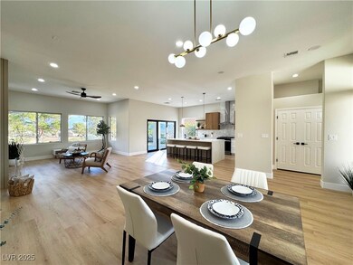Dining space with light wood finished floors, plen