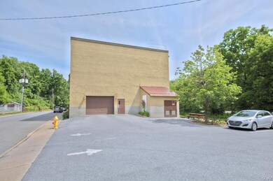 Garage entrance and parking lot