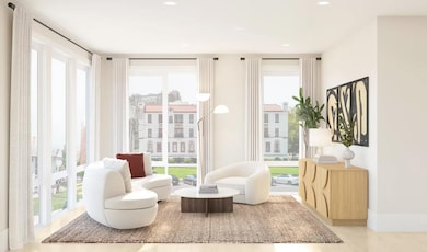 Living room surrounded by windows-Artist Rendering