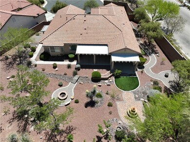 Backyard fountain, trees, fire pit, walkway, beaut
