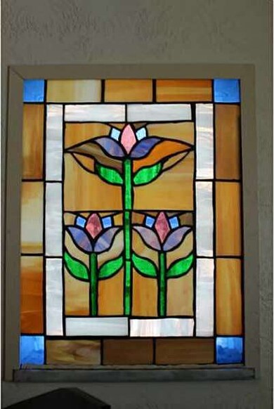 Living Room. Stained glass windows are a delightfu
