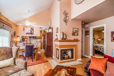 enjoy the double sided fireplace in the living and