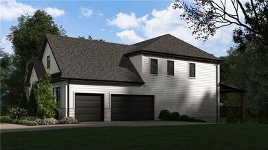 Garage side rendering of home.  Renderings show ro