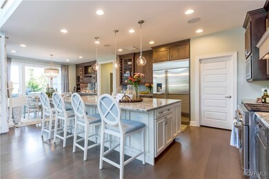 Kitchen with decorative light fixtures, built in a