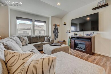 Living room featuring lofted ceiling and light har