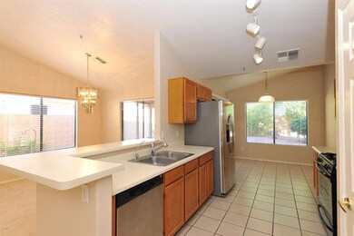 Kitchen with stainless appliances.