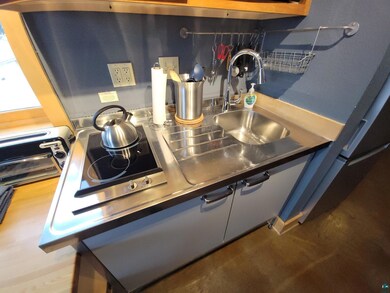 Kitchen with hardwood / wood-style flooring and si