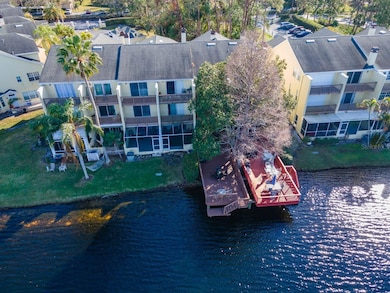 Aerial view of the dock and back of complex.