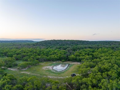 Aerial view at dusk of a wooded view and a water 
