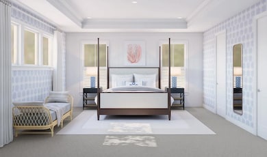 Primary suite with coffered ceiling