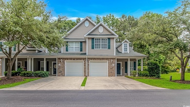 View of front of property with driveway, brick siding, an attached garage, a porch, and a shingled roof