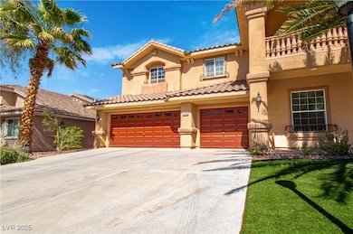 Mediterranean / spanish house with a garage, stucc