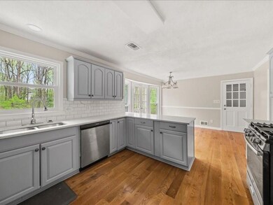 Kitchen featuring a sink, gray cabinets, visible v