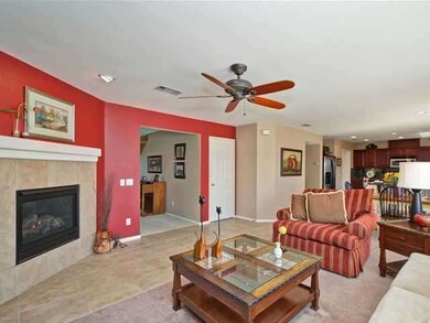 Fireplace in the family room with circulation vent